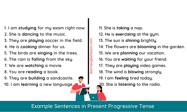 20 Example Sentences In The Present Progressive Tense